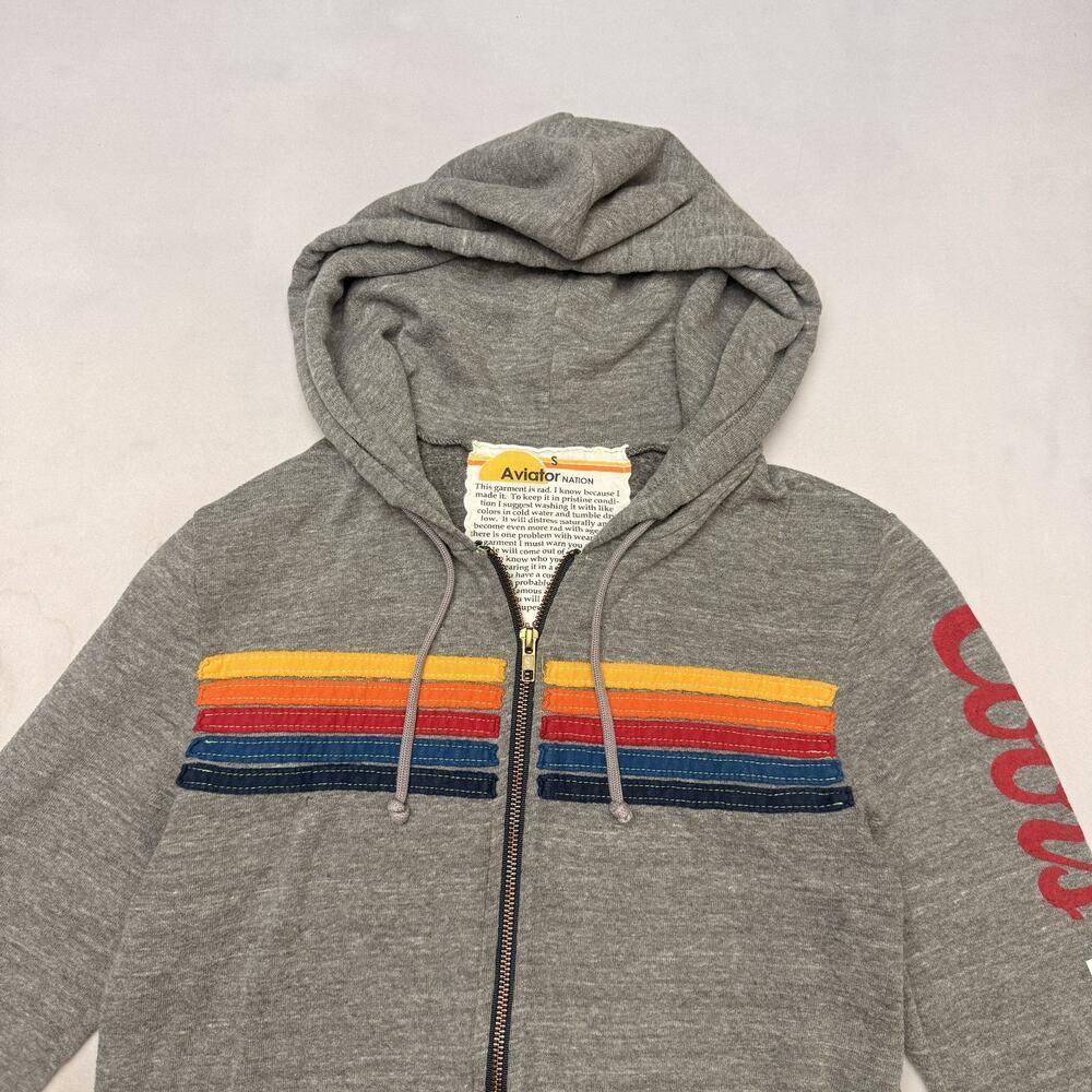 Aviator Nation Zip Up Hoodie Small Gray Coors Light 5-Stripe French Terry - Picture 2 of 7